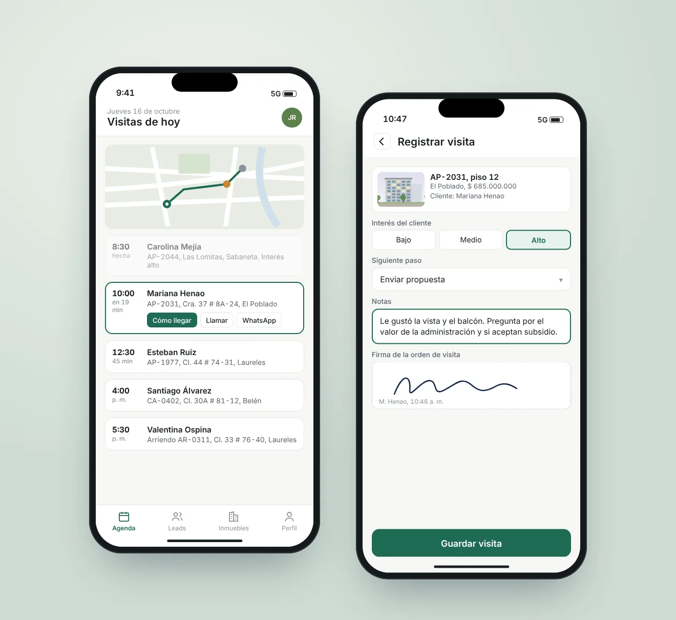 PropConnect CRM: app móvil para agendar y registrar visitas